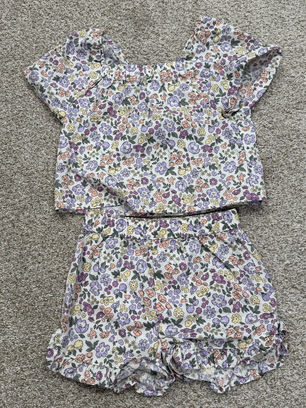 Girls Floral Short Set - Purple & Multicolor
